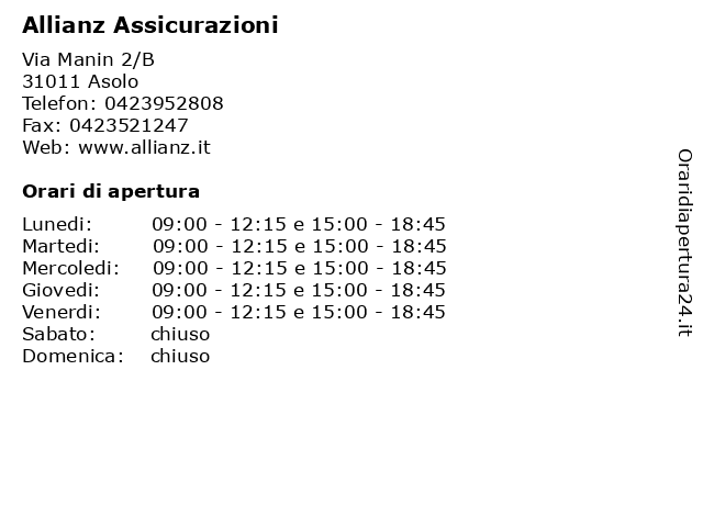 Orari di apertura Allianz Assicurazioni Via Manin